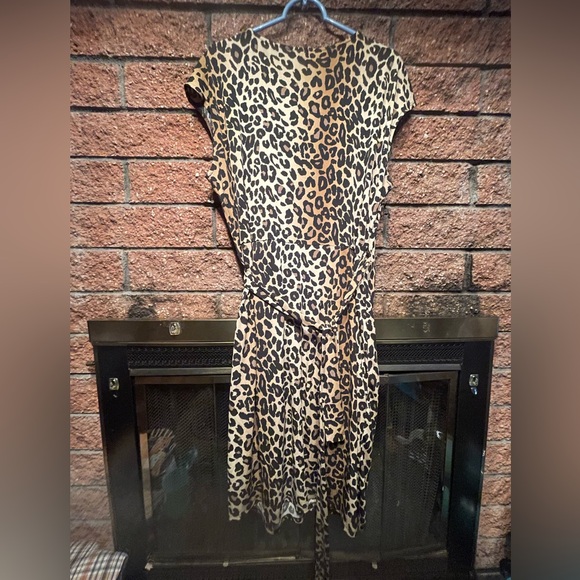 Lark & Ro Leopard Print Wrap Dress Polyester Cap Sleeve Mid-Length Stretchy XL - Picture 14 of 14